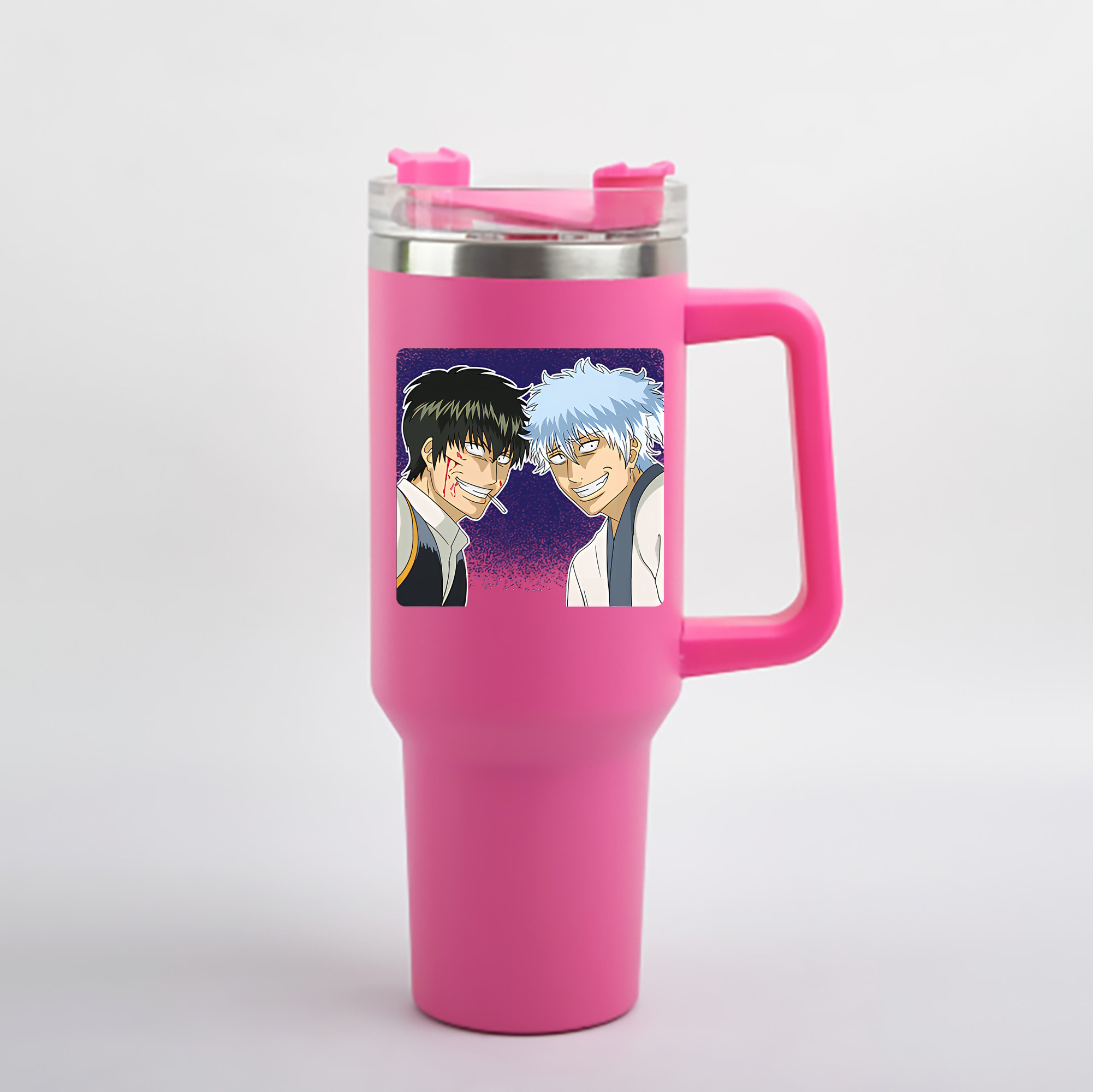 （画像用） ぎんたま 坂田銀時（さかたぎんとき） 神楽 志村新八（しむら しんぱち） GINTAMA Sakata Gintoki Kagura Shimura Shinpachi 1200mL車用タンブラー - クリスタルステッカー（プラスチックストロー付き）